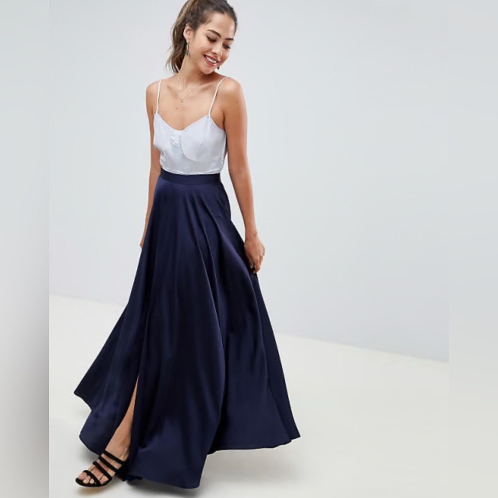 ASOS Blue Satin Split Front Skirt